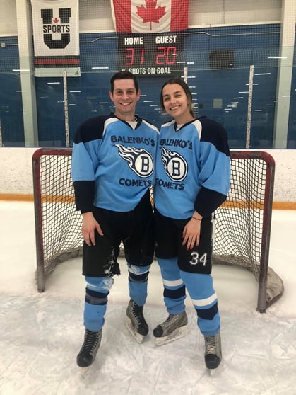 Picture of Erin Humphries and brother in hockey gear