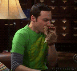 Big Bang Theory Sheldon breathing into paper bag