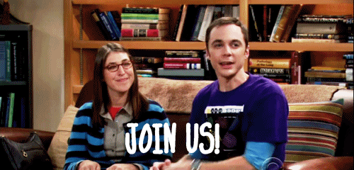 Gif of Sheldon from Big Bang Theory saying "Join us"
