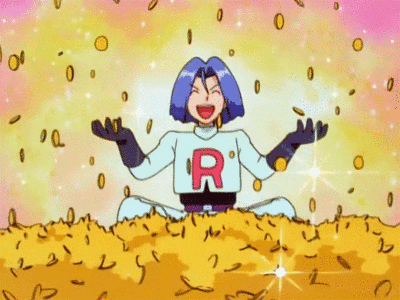james from team rocket in a pile of coins