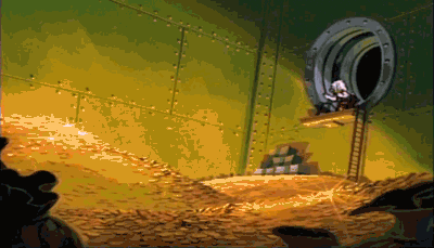 scrooge mcduck jumping in a pool of coins