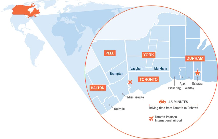 GTA map showing location of Ontario Tech