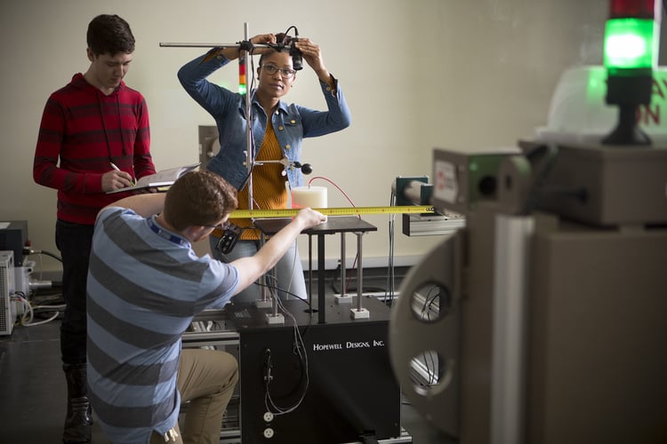 Students working in a physics lab