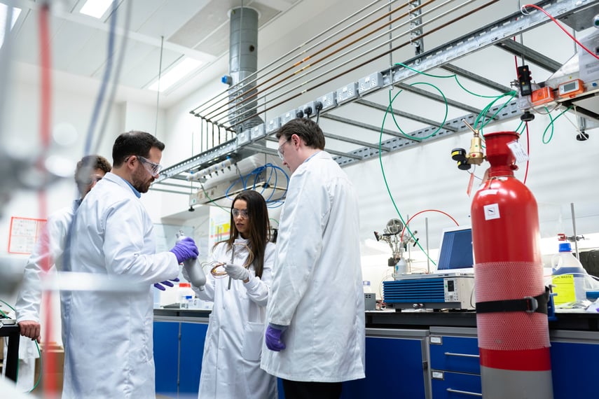 engineering students in a lab