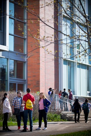 Students hanging out on campus