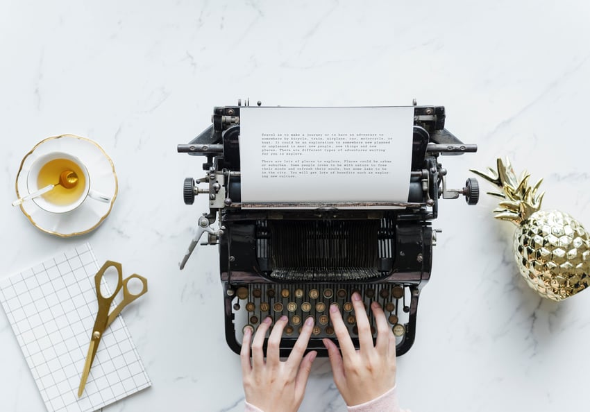 Typing on a typewriter