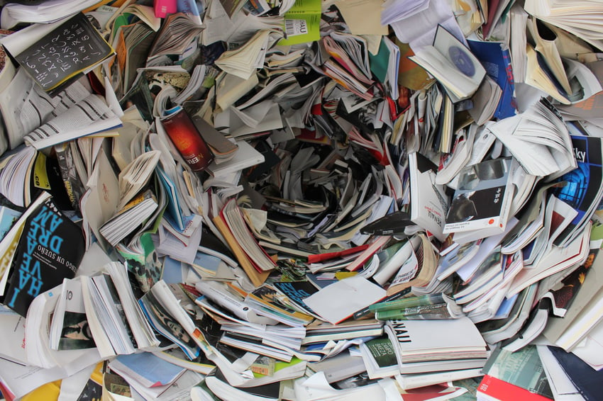 Swirling pile of books