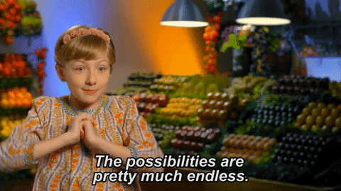 gif of a girl saying "the possibilities are pretty much endless" 
