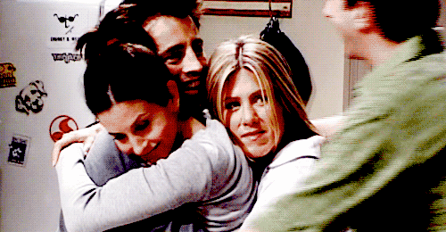 gif of the cast of Friends hugging