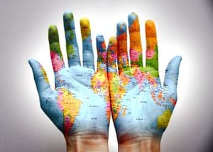 map painted on hands