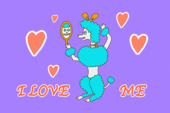 GIF of poddle with text 'I love me'