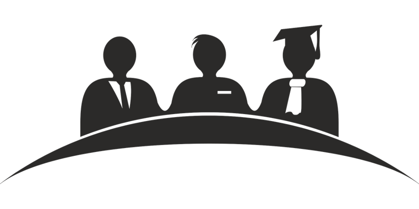 silhouette graphic of professionals and graduate