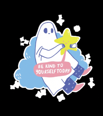 GIF of ghost saying be kind to yourself today