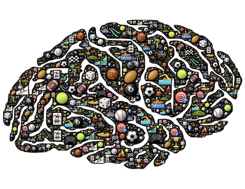 graphic of brain filled with smaller images of sports