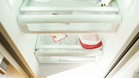 empty fridge with iou sign