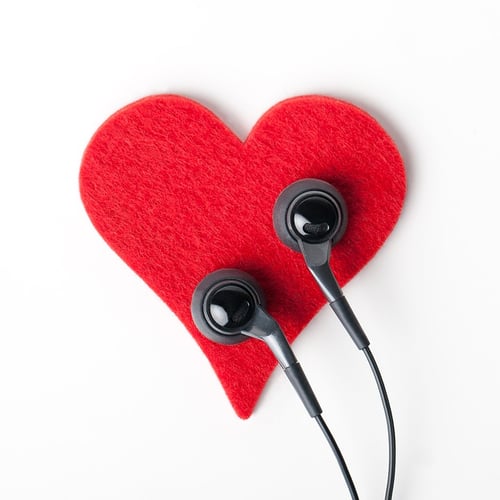 ear buds on a felt heart