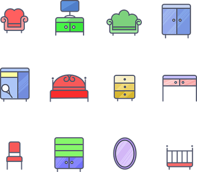 drawings of different furniture items