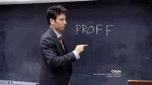 How I Met Your Mother GIF righting "Professor" on the chalk board