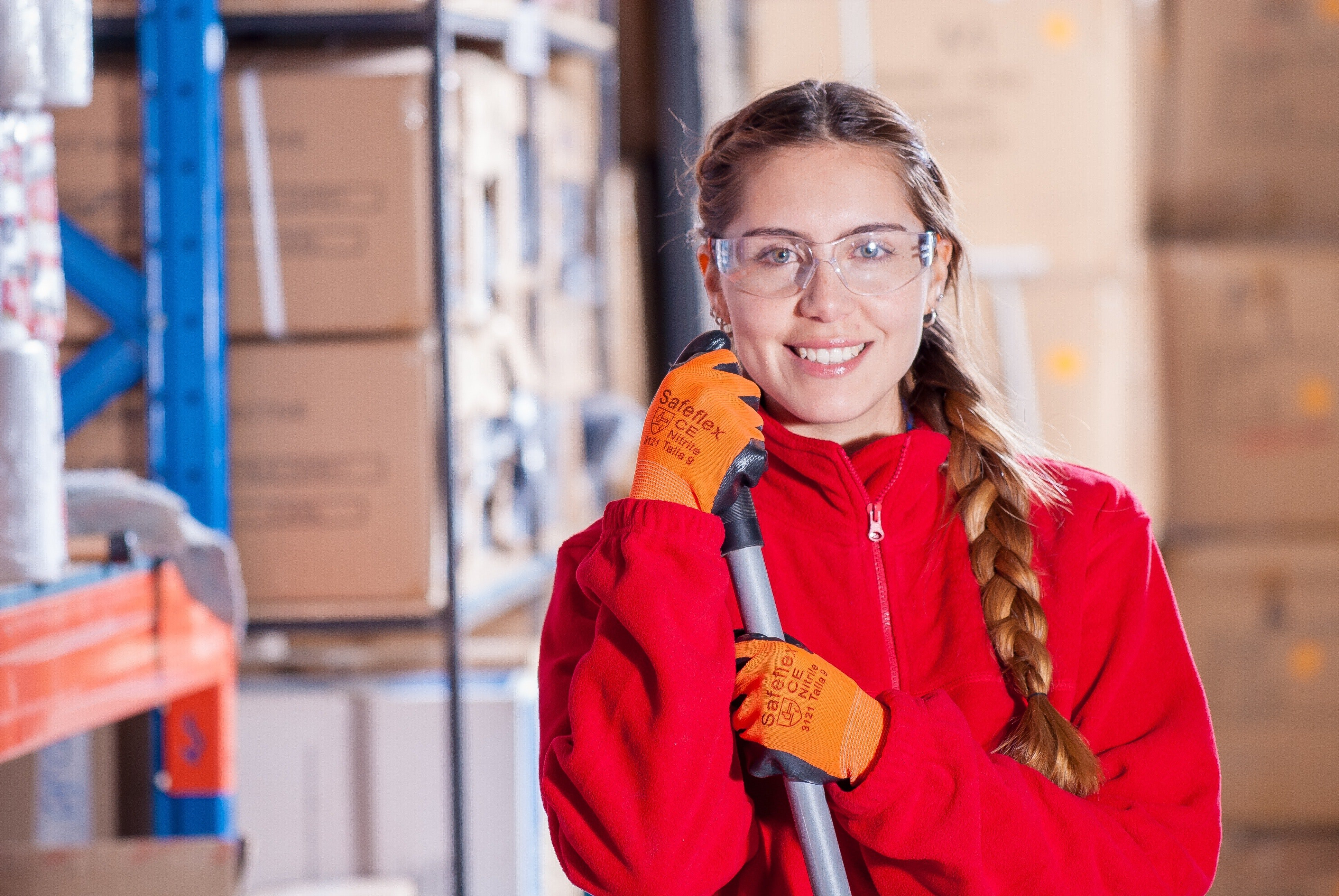 Girl with googles in warehouse environment